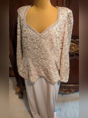 Vintage Rose Taft Couture Blush Beaded Peplum Dress